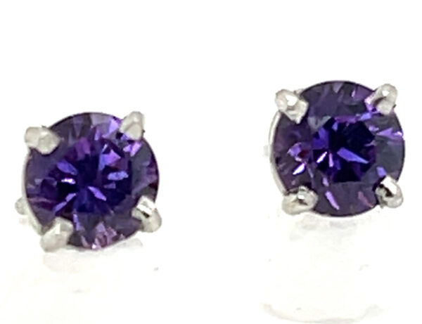 Stunning Top of the Line Purple Sapphire (H)* Platinum Stud Earrings 1.30 ctw - Image 2