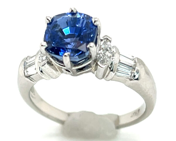 Certified Gorgeous Ceylon Cornflower Blue Sapphire (H)* Diamond Platinum Ring 3.06 ctw - Image 5