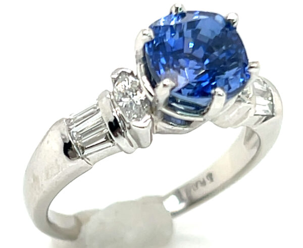 Certified Gorgeous Ceylon Cornflower Blue Sapphire (H)* Diamond Platinum Ring 3.06 ctw - Image 4