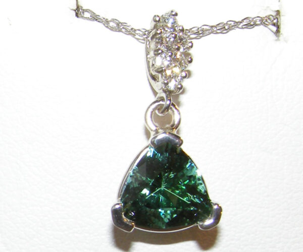 John Dyer Faceted Trilliant Blue/Green Tourmaline (N)* Diamond Pendant 14KWG 1.93 ctw - Image 6