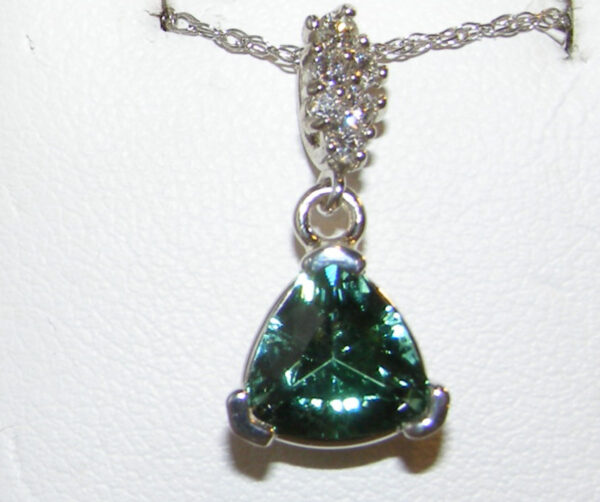 John Dyer Faceted Trilliant Blue/Green Tourmaline (N)* Diamond Pendant 14KWG 1.93 ctw - Image 5