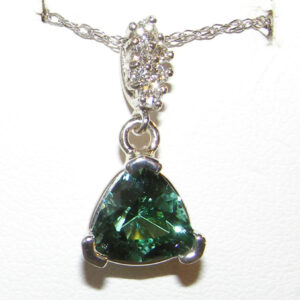 John Dyer Faceted Trilliant Blue/Green Tourmaline (N)* Diamond Pendant 14KWG 1.93 ctw