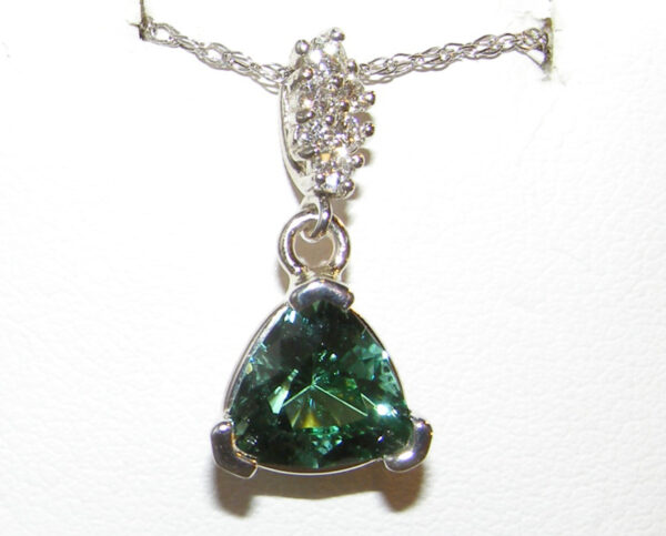 John Dyer Faceted Trilliant Blue/Green Tourmaline (N)* Diamond Pendant 14KWG 1.93 ctw