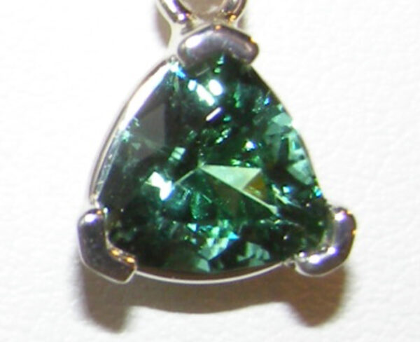 John Dyer Faceted Trilliant Blue/Green Tourmaline (N)* Diamond Pendant 14KWG 1.93 ctw - Image 2