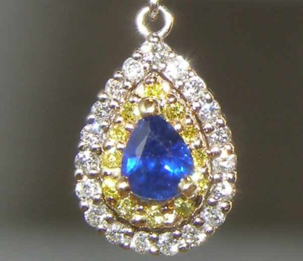 Pear-Cut Ceylon Blue Sapphires with Yellow & White Diamonds – Elegant 14KTT Dangle Earrings - Image 8