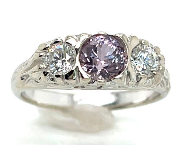 Unheated Certified Jeff White Faceted Lilac Sapphire (N)* Diamond Ring 14KWG 1.10 ctw - Image 2