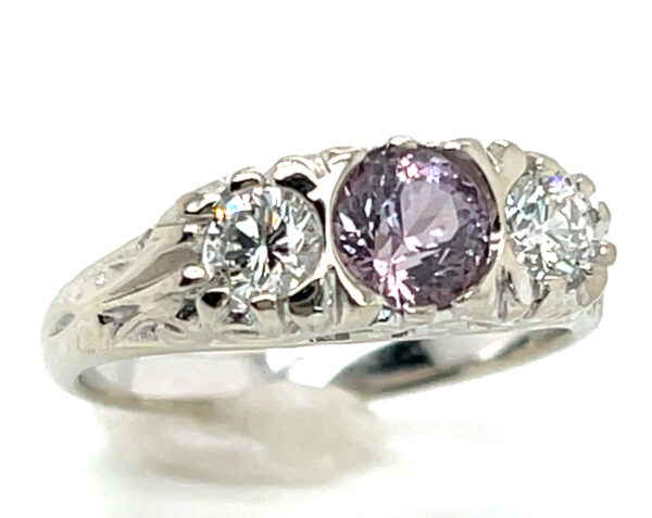 Unheated Certified Jeff White Faceted Lilac Sapphire (N)* Diamond Ring 14KWG 1.10 ctw - Image 3