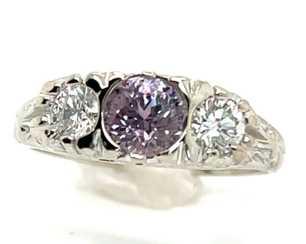 Unheated Certified Jeff White Faceted Lilac Sapphire (N)* Diamond Ring 14KWG 1.10 ctw