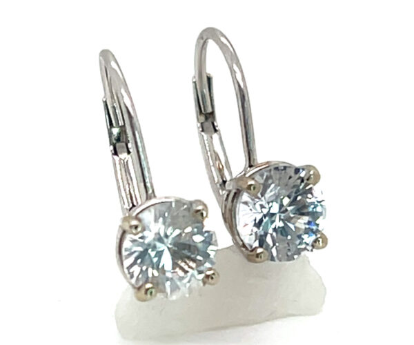Ceylon White Sapphire (H)* Dangle Earrings 14KWG 1.35 ctw - Image 3