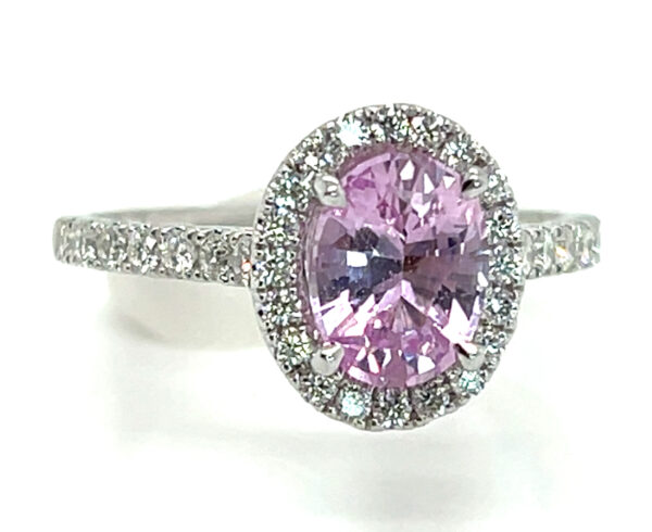 Brilliant Medium-light Pink Ceylon Sapphire (H)* Diamond Halo Ring 14KWG 2.38 ctw - Image 6