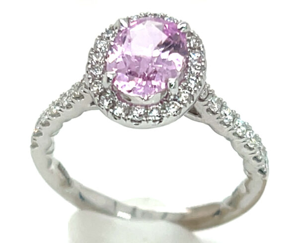 Brilliant Medium-light Pink Ceylon Sapphire (H)* Diamond Halo Ring 14KWG 2.38 ctw - Image 5