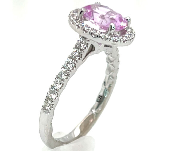 Brilliant Medium-light Pink Ceylon Sapphire (H)* Diamond Halo Ring 14KWG 2.38 ctw - Image 3