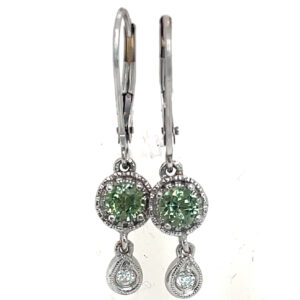 Dangle Vibrant Green Sapphire (H)* Diamond Earrings 14KWG 0.68 ctw