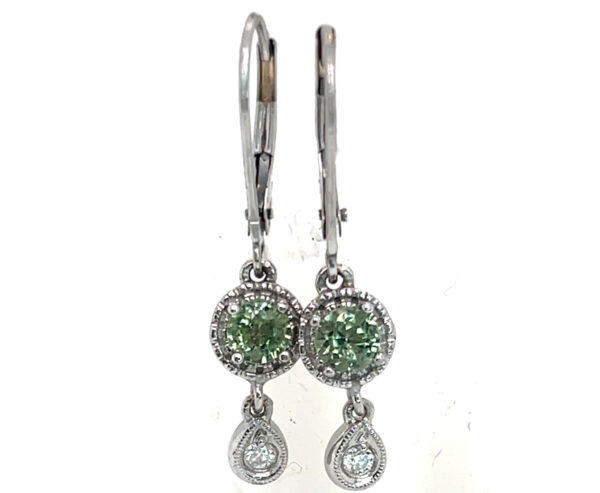Dangle Vibrant Green Sapphire (H)* Diamond Earrings 14KWG 0.68 ctw