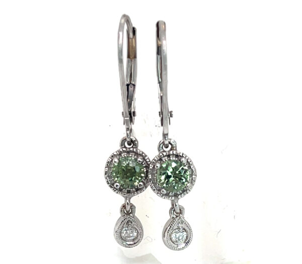 Dangle Vibrant Green Sapphire (H)* Diamond Earrings 14KWG 0.68 ctw - Image 4