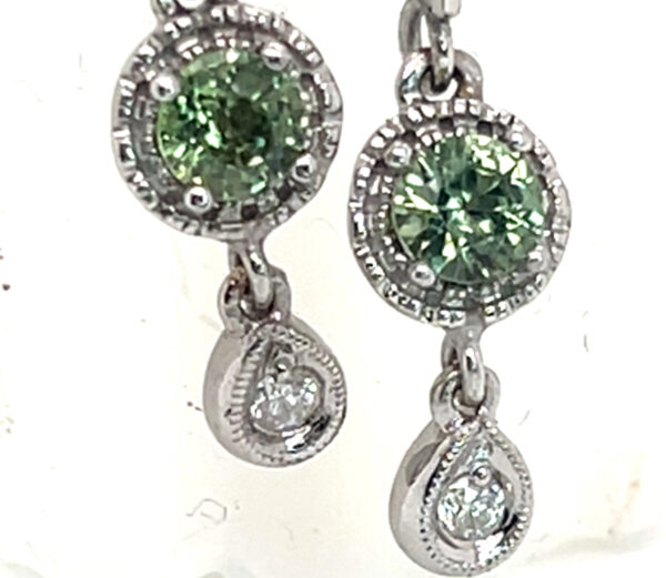 Dangle Vibrant Green Sapphire (H)* Diamond Earrings 14KWG 0.68 ctw - Image 3