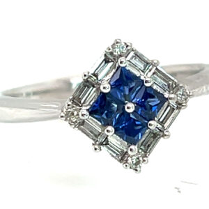 Cornflower Blue Ceylon Sapphire(H)* Diamond Halo Ring 18KWG 0.90 ctw