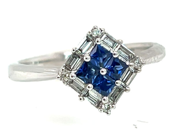 Cornflower Blue Ceylon Sapphire(H)* Diamond Halo Ring 18KWG 0.90 ctw