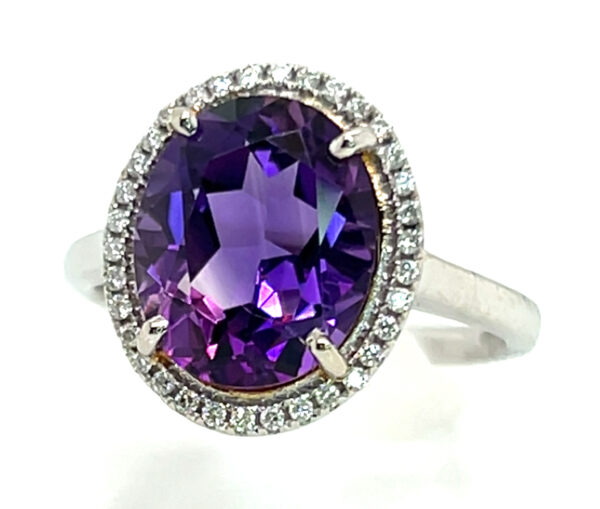 Large Oval Amethyst (H)* Diamond Halo Ring 14KWG 3.64 ctw - Image 8