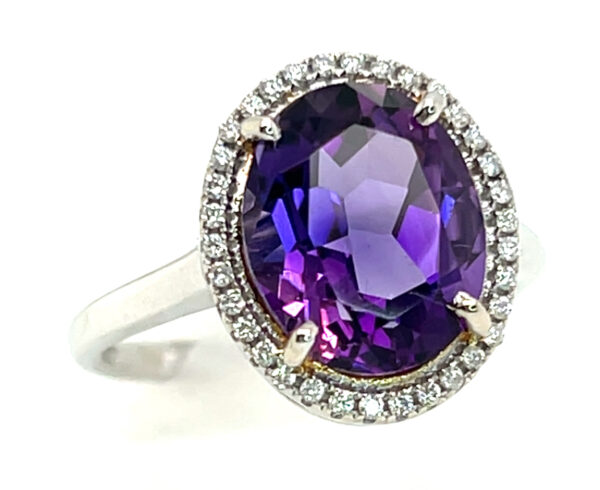 Large Oval Amethyst (H)* Diamond Halo Ring 14KWG 3.64 ctw - Image 7