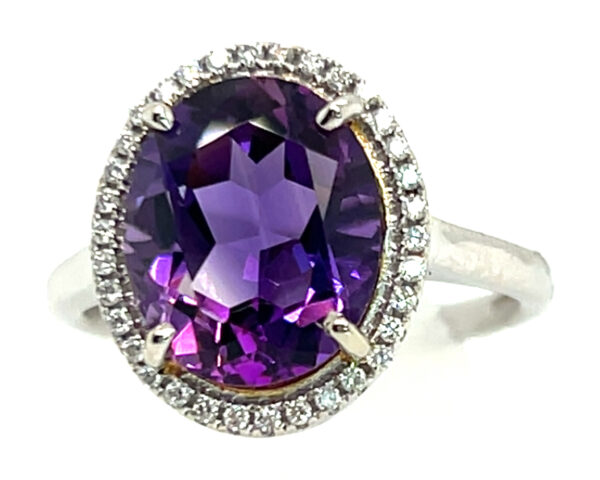 Large Oval Amethyst (H)* Diamond Halo Ring 14KWG 3.64 ctw - Image 6