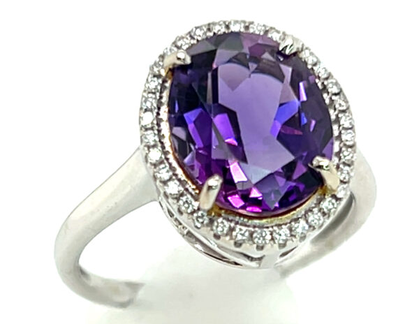 Large Oval Amethyst (H)* Diamond Halo Ring 14KWG 3.64 ctw - Image 5