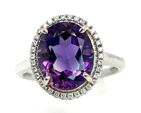 Large Oval Amethyst (H)* Diamond Halo Ring 14KWG 3.64 ctw - Image 4