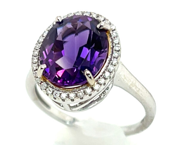 Large Oval Amethyst (H)* Diamond Halo Ring 14KWG 3.64 ctw