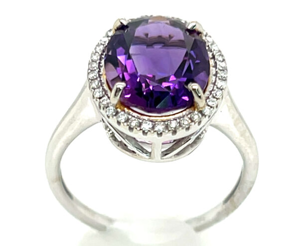 Large Oval Amethyst (H)* Diamond Halo Ring 14KWG 3.64 ctw - Image 2