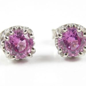 Round Brilliant Ceylon Pink Sapphire (H)* Studs 14KWG 1.04 ctw