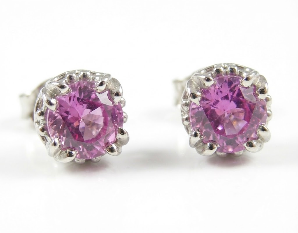 Round Brilliant Ceylon Pink Sapphire (H)* Studs 14KWG 1.04 ctw