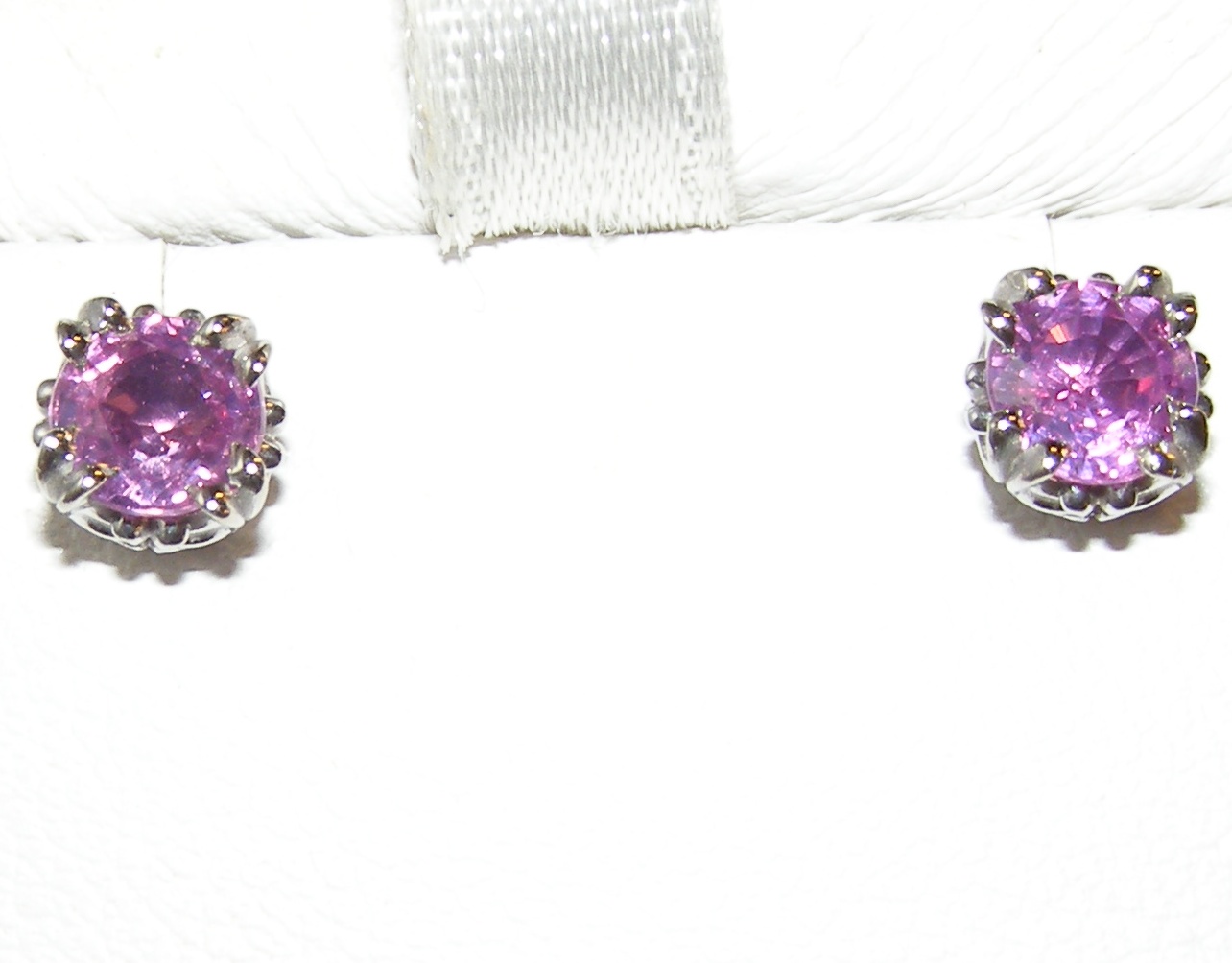 Round Brilliant Ceylon Pink Sapphire (H)* Studs 14KWG 1.04 ctw - Image 3