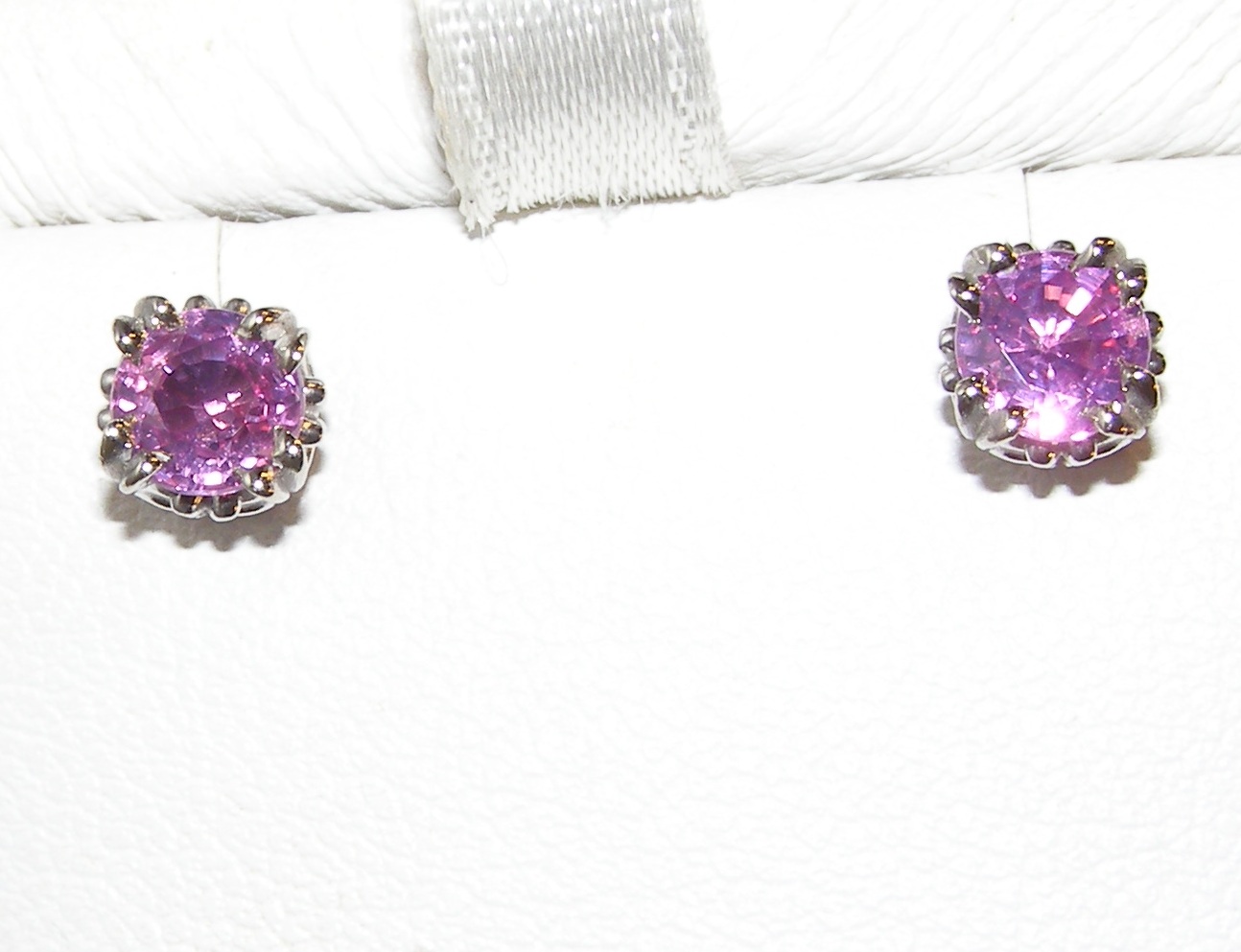 Round Brilliant Ceylon Pink Sapphire (H)* Studs 14KWG 1.04 ctw - Image 4