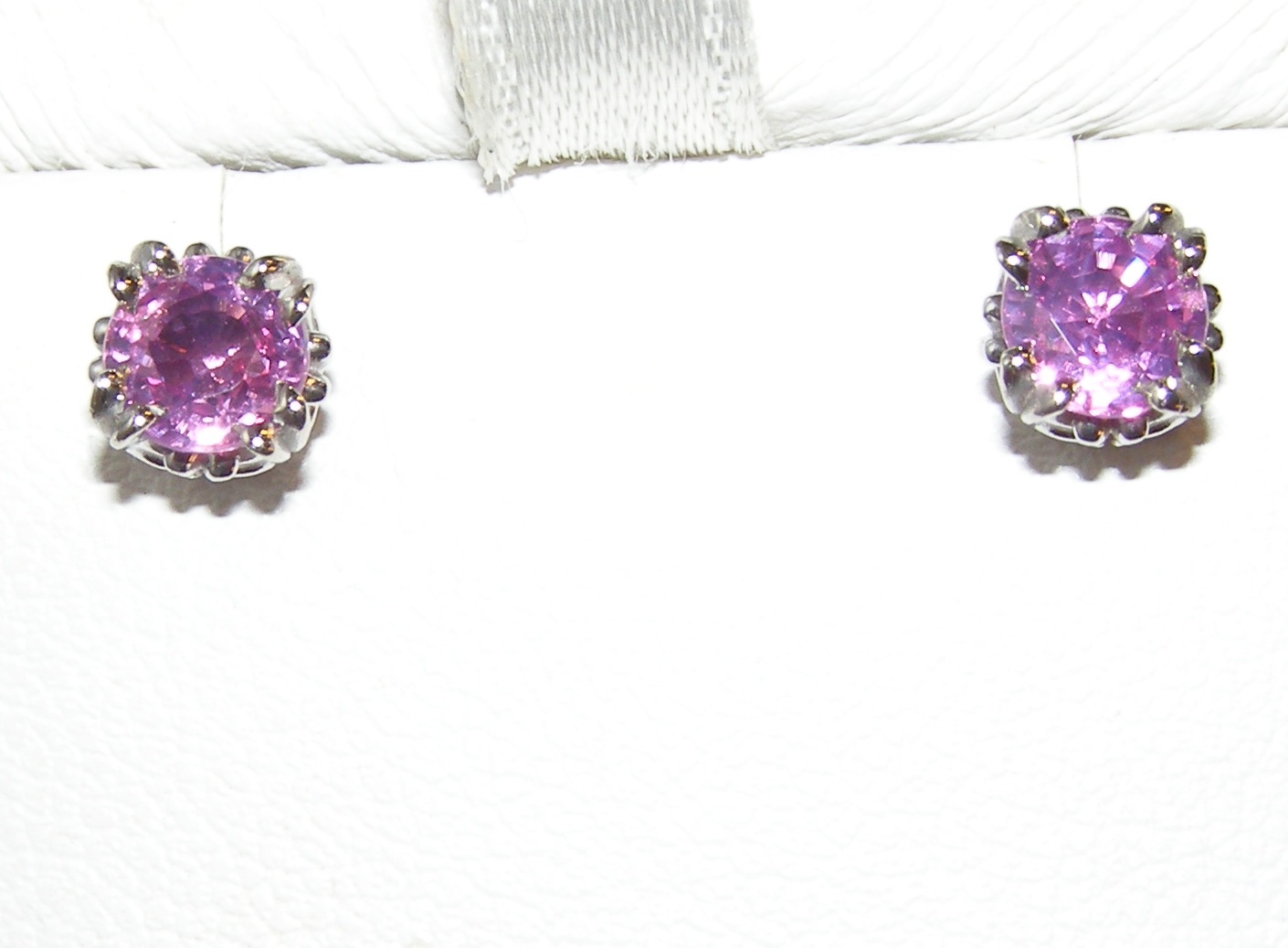 Round Brilliant Ceylon Pink Sapphire (H)* Studs 14KWG 1.04 ctw - Image 5