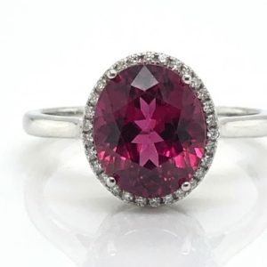 Rich Raspberry Rhodolite (N)* Diamond Halo Ring 4.55 ctw NEW ITEM
