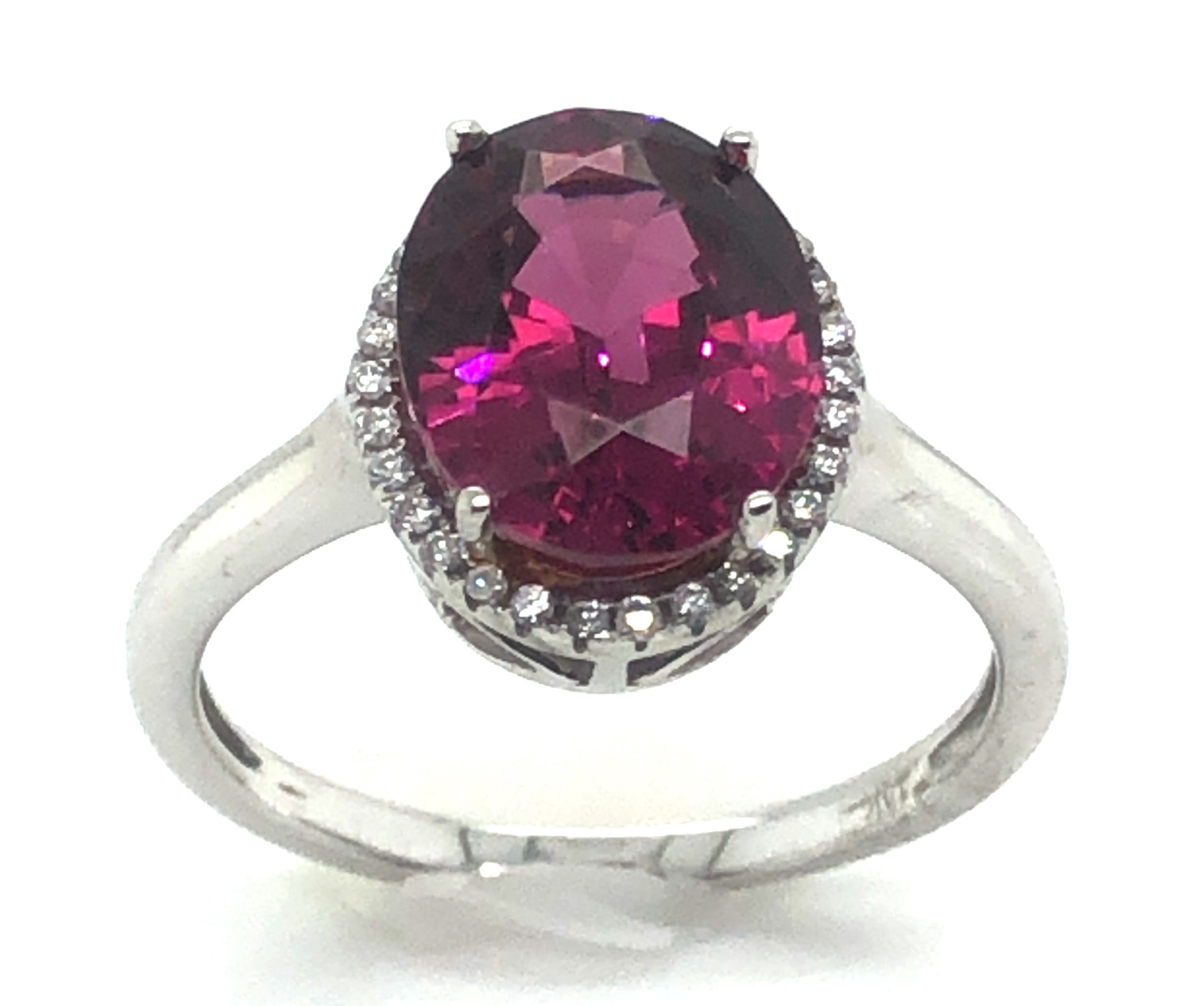 Rich Raspberry Rhodolite (N)* Diamond Halo Ring 4.55 ctw NEW ITEM - Image 3