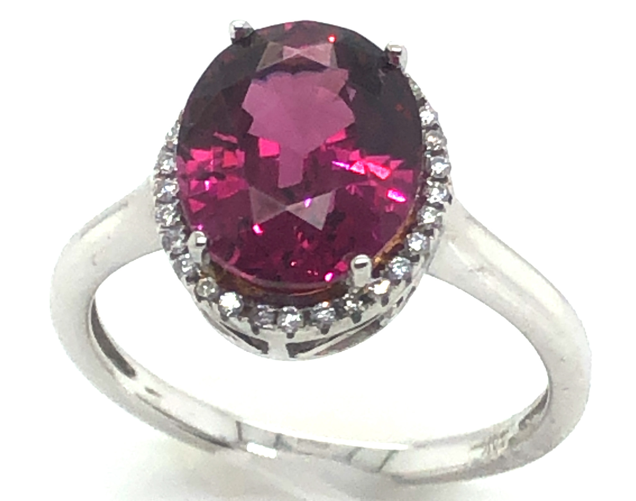 Rich Raspberry Rhodolite (N)* Diamond Halo Ring 4.55 ctw NEW ITEM - Image 4
