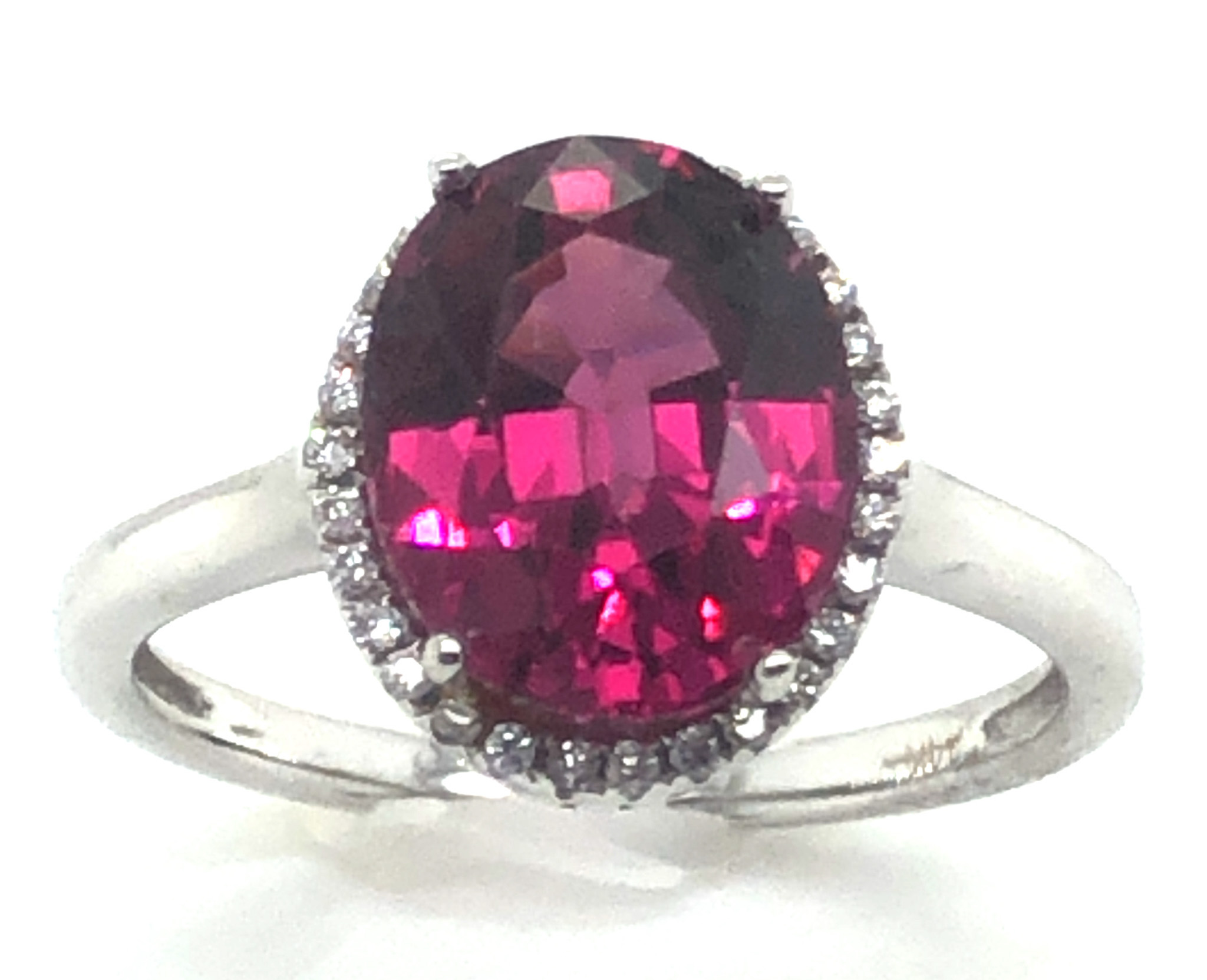 Rich Raspberry Rhodolite (N)* Diamond Halo Ring 4.55 ctw NEW ITEM - Image 2