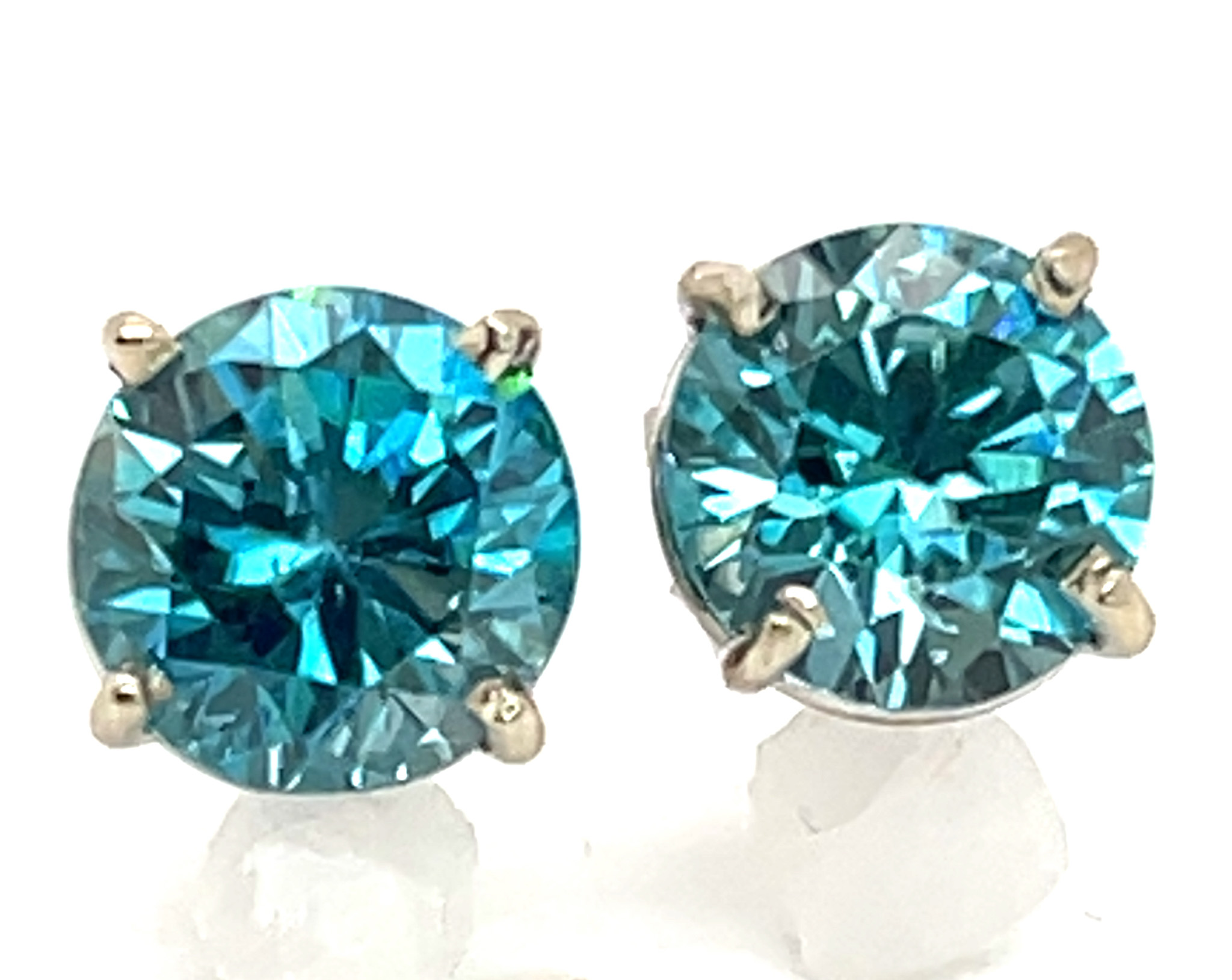 Large Electric Blue Zircon (H)* Studs 14KWG 5.15 ctw NEW ITEM - Image 2