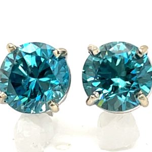 Large Electric Blue Zircon (H)* Studs 14KWG 5.15 ctw NEW ITEM