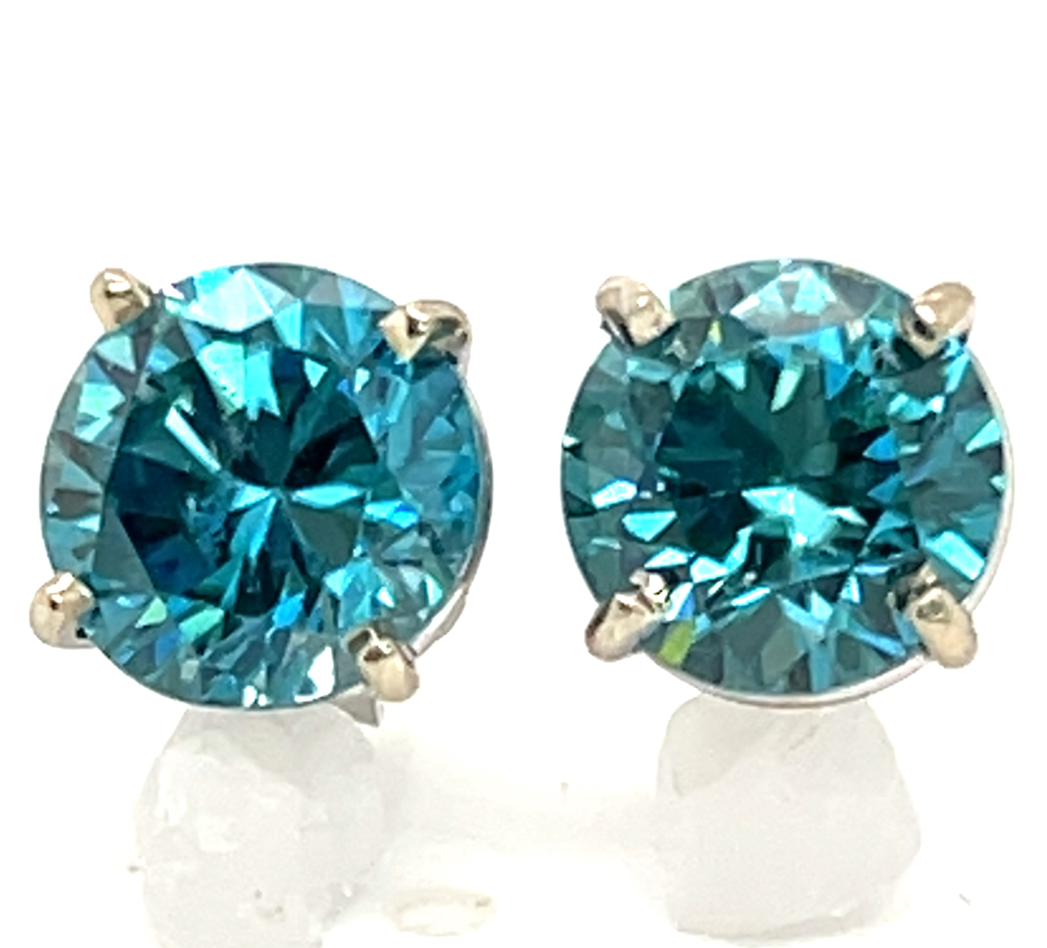 Large Electric Blue Zircon (H)* Studs 14KWG 5.15 ctw NEW ITEM