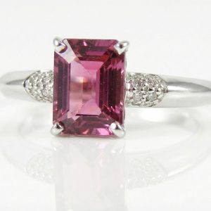 Elegant Emerald Cut Rhodolite (N)*Diamond Ring 14KWG 2.07 ctw NEW ITEM