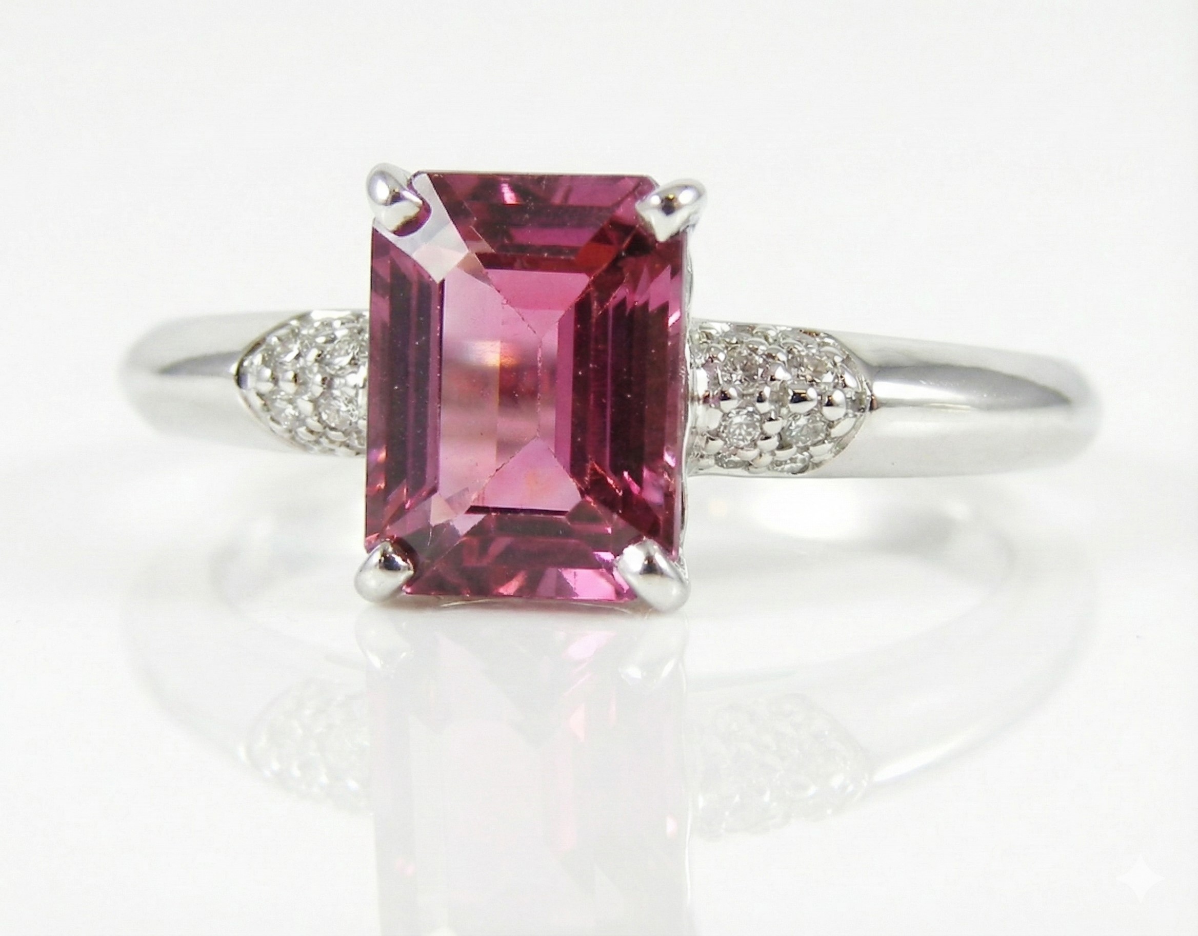 Elegant Emerald Cut Rhodolite (N)*Diamond Ring 14KWG 2.07 ctw NEW ITEM