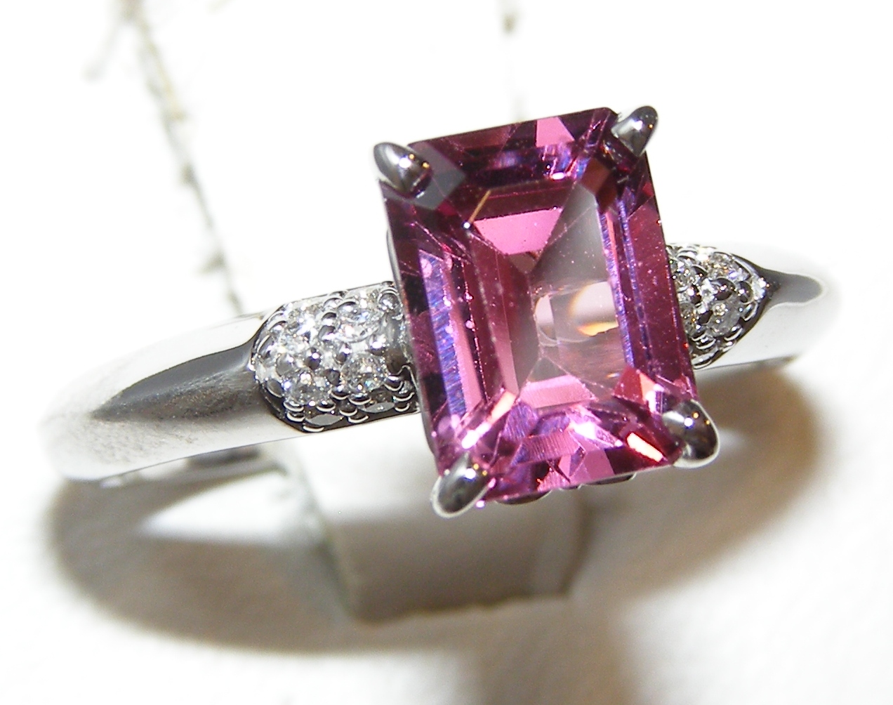 Elegant Emerald Cut Rhodolite (N)*Diamond Ring 14KWG 2.07 ctw NEW ITEM - Image 2