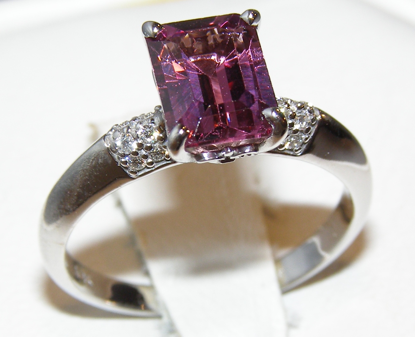 Elegant Emerald Cut Rhodolite (N)*Diamond Ring 14KWG 2.07 ctw NEW ITEM - Image 3
