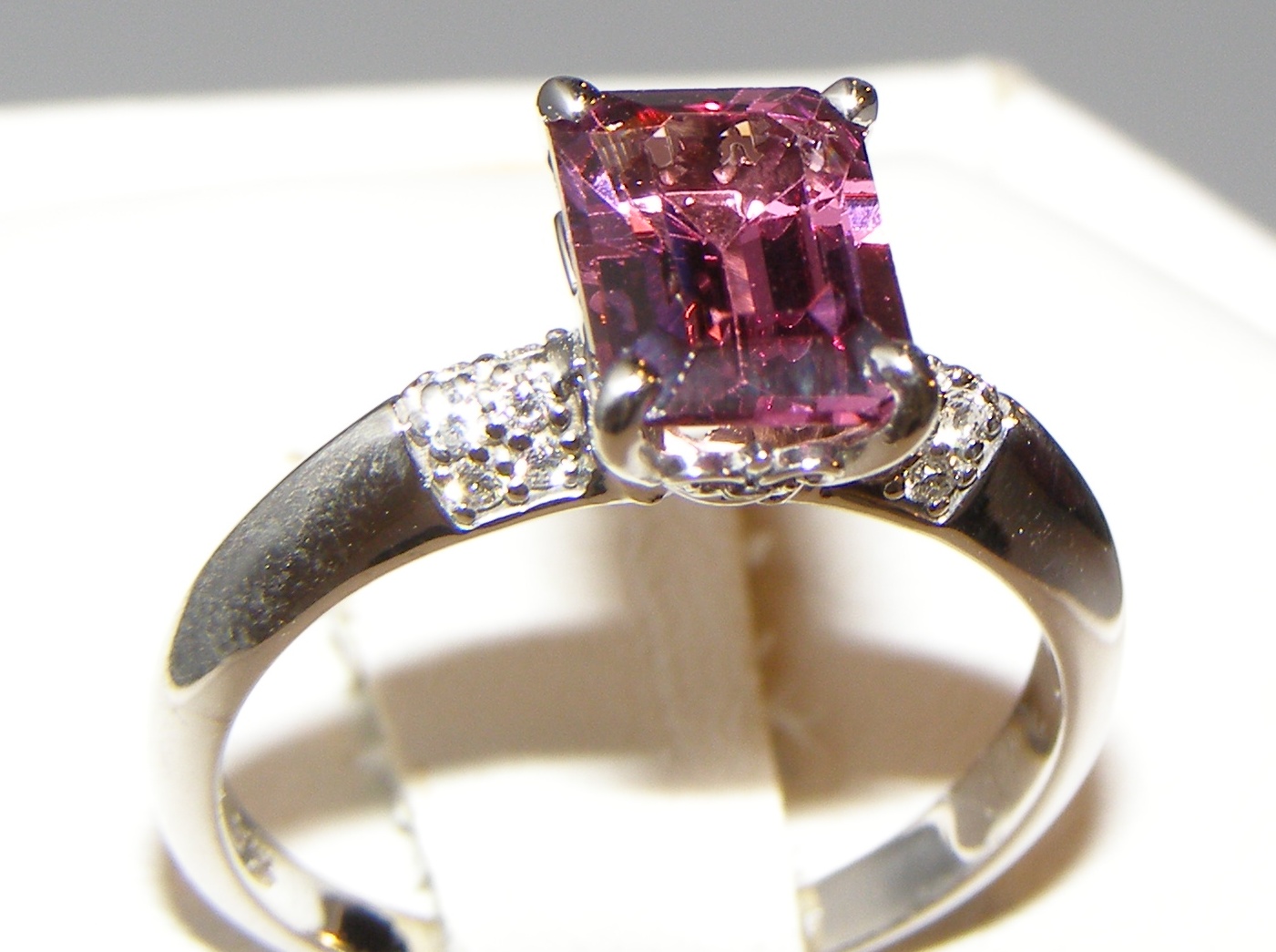 Elegant Emerald Cut Rhodolite (N)*Diamond Ring 14KWG 2.07 ctw NEW ITEM - Image 5