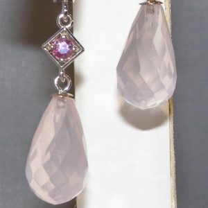 Dangle Rose Quartz Briolette Pink Sapphire (H)* Earrings 14KWG 10.95 ctw NEW ITEM