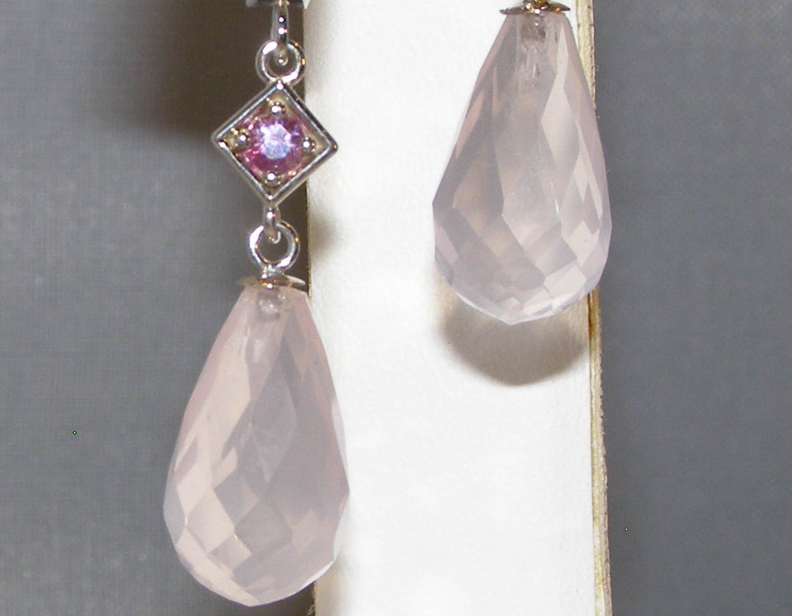Dangle Rose Quartz Briolette Pink Sapphire (H)* Earrings 14KWG 10.95 ctw NEW ITEM