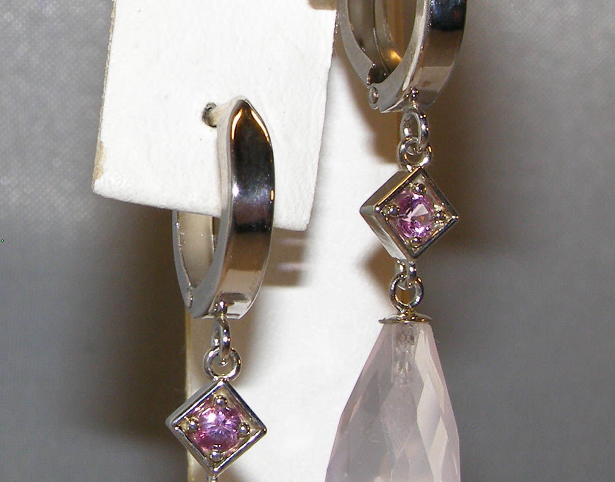 Dangle Rose Quartz Briolette Pink Sapphire (H)* Earrings 14KWG 10.95 ctw NEW ITEM - Image 4