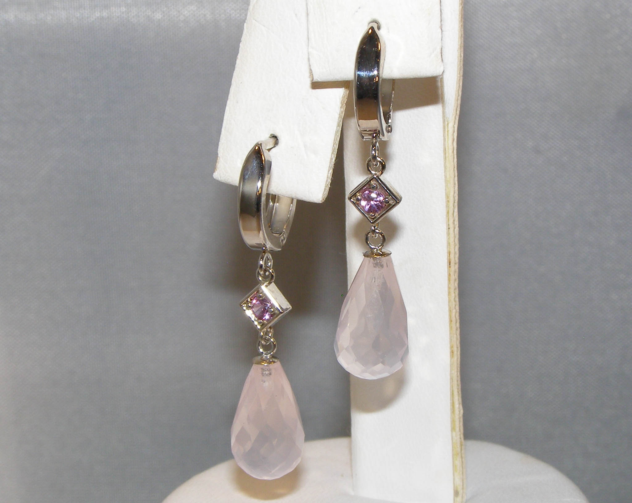 Dangle Rose Quartz Briolette Pink Sapphire (H)* Earrings 14KWG 10.95 ctw NEW ITEM - Image 5